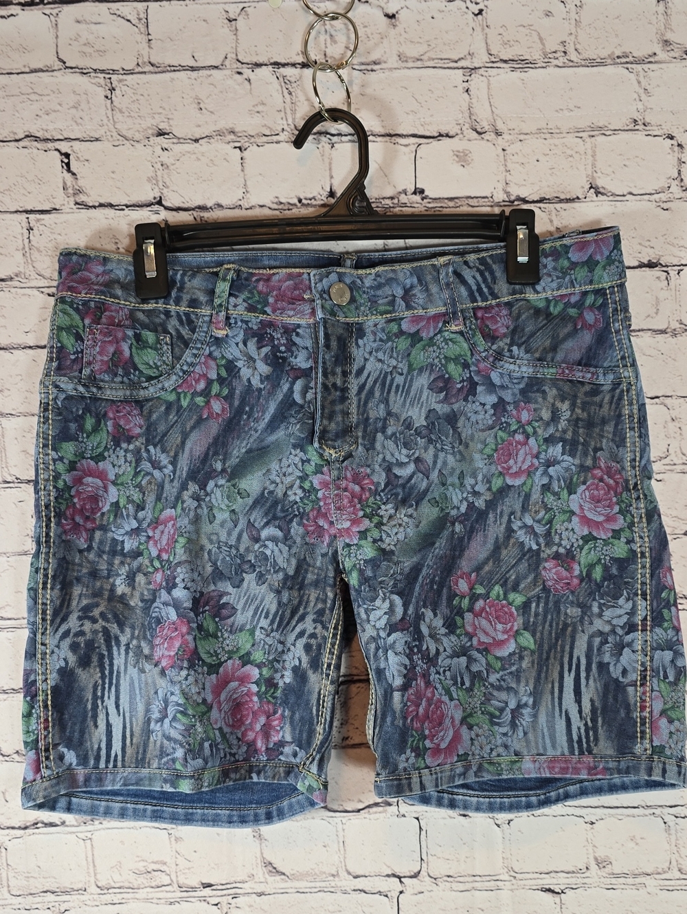 Venus Reversible Floral Print Denim Shorts Size M
